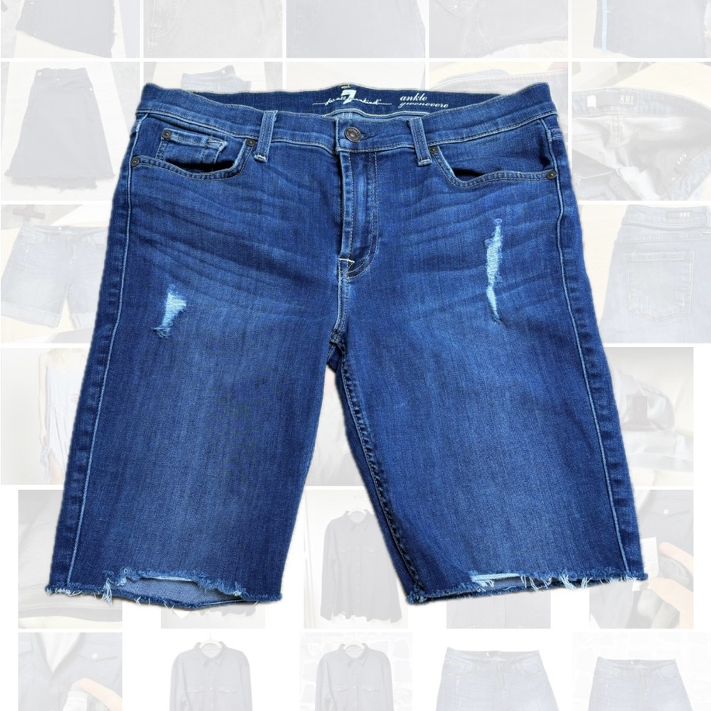 7‎ For All Mankind Distressed Denim│ Ankle Guinevere Cut Shorts W Size 31